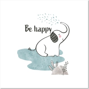 Be Happy Elephant - Safari Collection Posters and Art